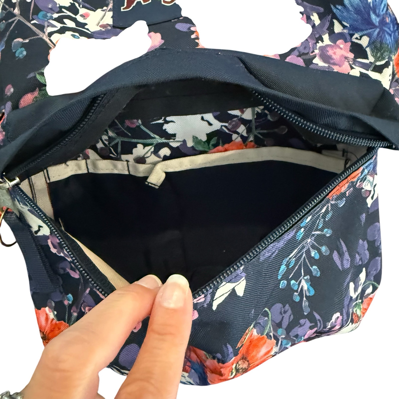 Jansport Backpack, Kids, Girls, Floral, Coral, Purple, Navy Blue, Zippered — image 2 of 7